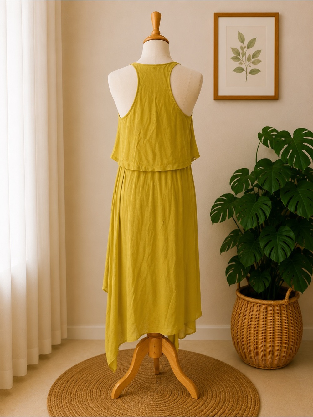 BCBG Max Azria Reese Chartreuse Asymmetrical Ruffle Dress - Picture 2 of 4
